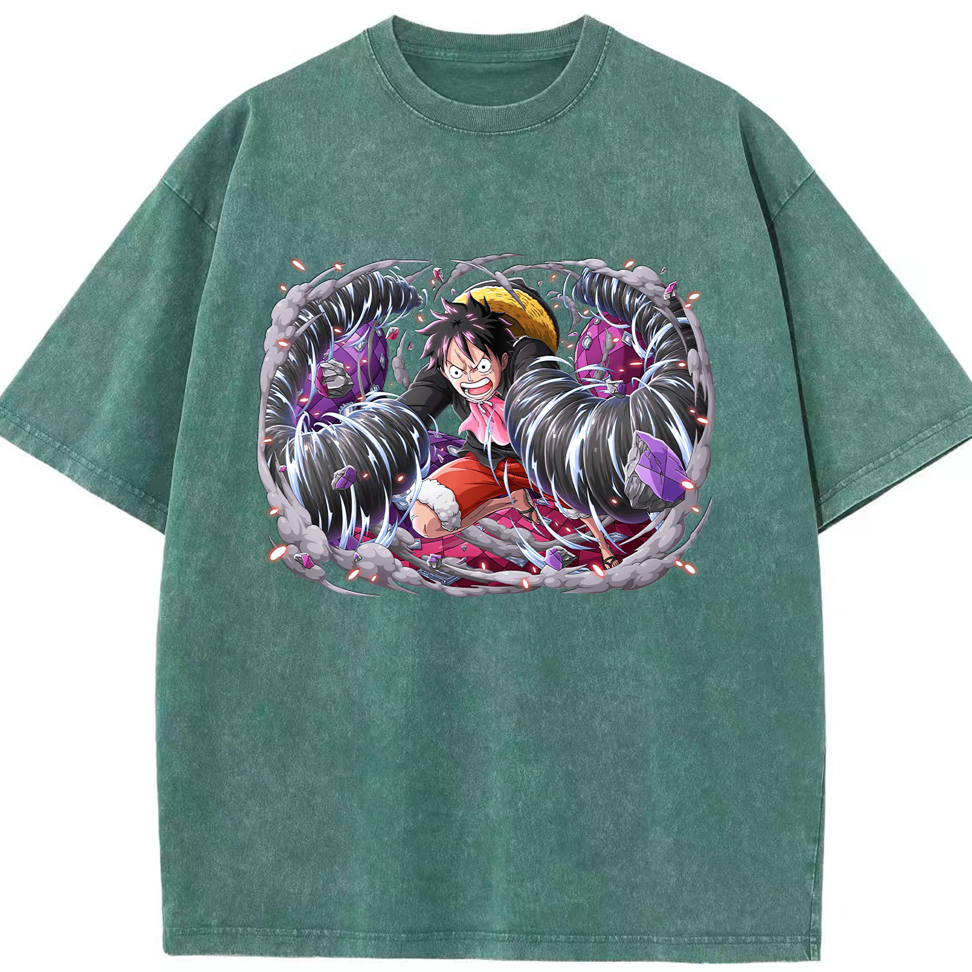 ワンピース モンキー・D・ルフィ ONE PIECE Monkey D. Luffy 綿100% ヴィンテージ風 半袖Tシャツ（フロントプリント）